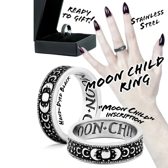 🆕️🆑️ ROGUE + WOLF VICTORIAN RING | MoonChild Inscribed Inside Antique Finish 6 - Picture 11 of 15